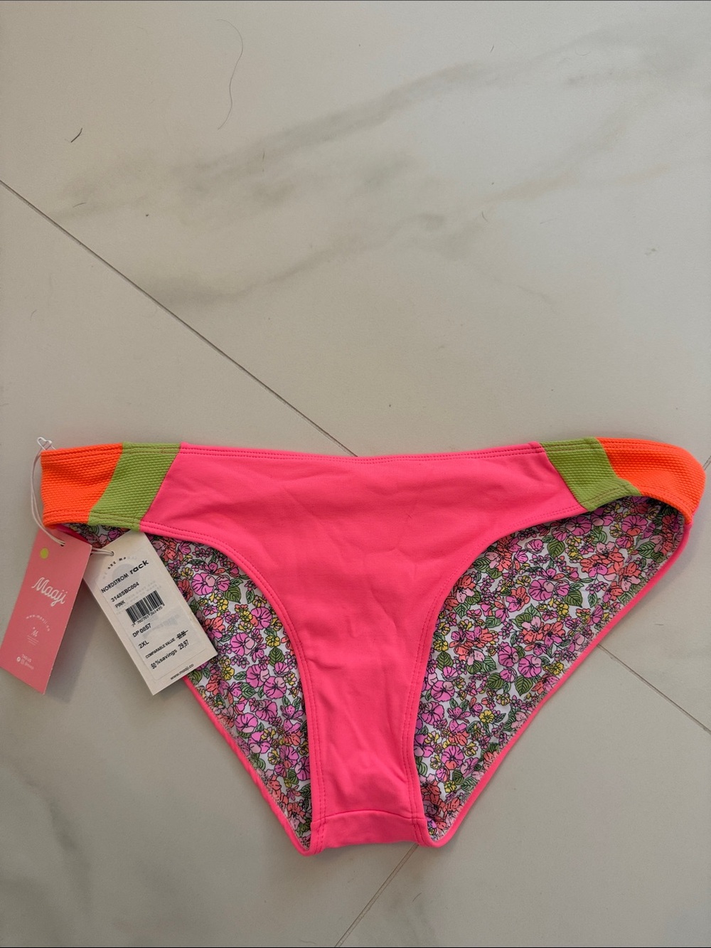 Maaji reversible Bright Pink Floral Lined Bikini Bottoms